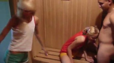 Vika And Loly Blowjob In Sauna