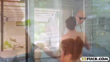 Busty woman gets pounded in shower room